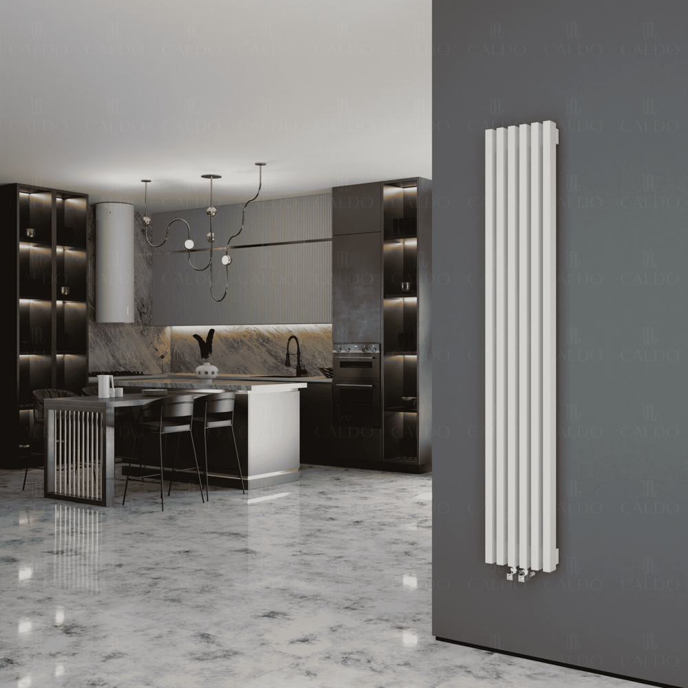 Caldo Bordo-1750-2с Ц50 RAL нп Мощность - 411 Вт. Радиатор трубчатый, 2-секционный. Подключение - Нижнее центральное без вентиля. Высота - 1750, длина - 80, глубина - 85. Монтаж - Настенный