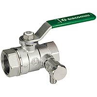 Кран шаровой, R250WS, 3/4", ВВ, ручка-рычаг зеленый, хромированный, со сливом